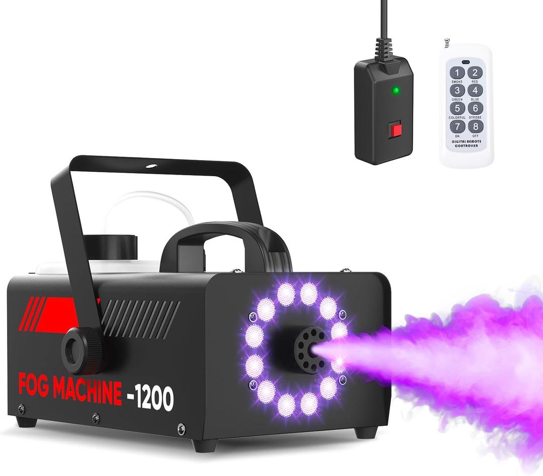 UPGREY 1200W Fog Machine with Lights, Smoke Machine Fog Outdoor and Indoor w/Wired and Remote Controller Smog Machine for Halloween Parties DJ Stage Effect