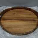 SARUFO Acacia Wood Round Ottoman Tray Decorative Serving Tray with Handles for Coffee Table, Breakfast in Bed, Living Room, Kitchen Counter, Candle Display, Tea Party, Lunch, Dinner, Bathroom