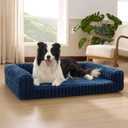 Bedsure ComfyFleece Orthopedic Dog Beds Large Sized Dog, Waterproof Memory Foam Pet Bed with Sides, Non-Slip Bottom and Egg-Crate Foam Large Pet Couch Sofa with Washable Corduroy Cover, Blue