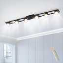 Garwarm Modern Ceiling Light Track Lighting Fixtures, 48.4 Inch Dimmable LED Kitchen Ceiling Light Fixture with Remote 6Light Black LED Chandelier for Bedroom Dining Room