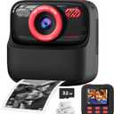 Kids Instant Digital Cameras for Boys and Girls, 1080P HD Dual-Lens Selfie Digital Camera with Print Paper & 32G Card, Christmas Birthday Gifts Toys for Toddler and Teenagers Age 3-16 Years Old (Black)