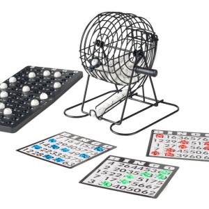 HEY! PLAY! Complete Bingo Set - Deluxe Classic Carnival and Casino Game for Adults with Tumbler Cage, Master Board, Sheets, and Markers, 7.25" X 7.25" X 9"