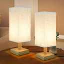 Small Bedside Table Lamps Set of 2, Minimalist Nightstand Lamp Set of 2 with Square Fabric Linen Shade, Mini Reading Night Stand Desk Lamp Set for Bedroom, Living Room, Office 4.3in