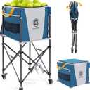 EVER ADVANCED 150 Tennis Capacity Ball Hopper Rolling Ball Cart with Side Pockets, 16.2 x 16.2in Folding Pickleball Basket with Wheels, Sports Equipment Organizer for Baseball Training/Practice, Blue