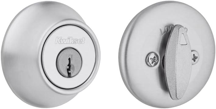 Kwikset 660 Deadbolt Lock, Satin Chrome Round Exterior Keyed Front Entry Door, Single Cylinder Dead Bolt