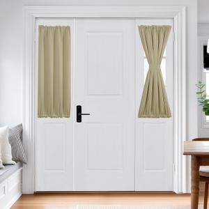 Deconovo Blackout Door Curtain for Glass Doors & Sidelights, Thermal Insulated Privacy Panel with Dual Rod Pockets & Adjustable Tieback, MachineWashable Curtain (25W x 40L, Beige, 1 Panel)