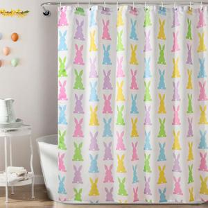 MelonBoat Easter Shower Curtain Set: Easter Bunny Bathroom Shower Curtain with Hooks, Colorful Easter Rabbit Silhouette Fabric Bath Shower Curtain for Winter Bathroom Decorations Home Indoor Decor