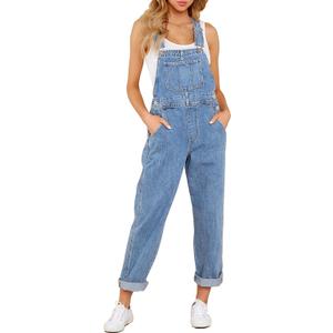 GRAPENT Overalls for Women Loose Fit Jean Denim Bib Jumpsuit Stretch Overall Pants (S)
