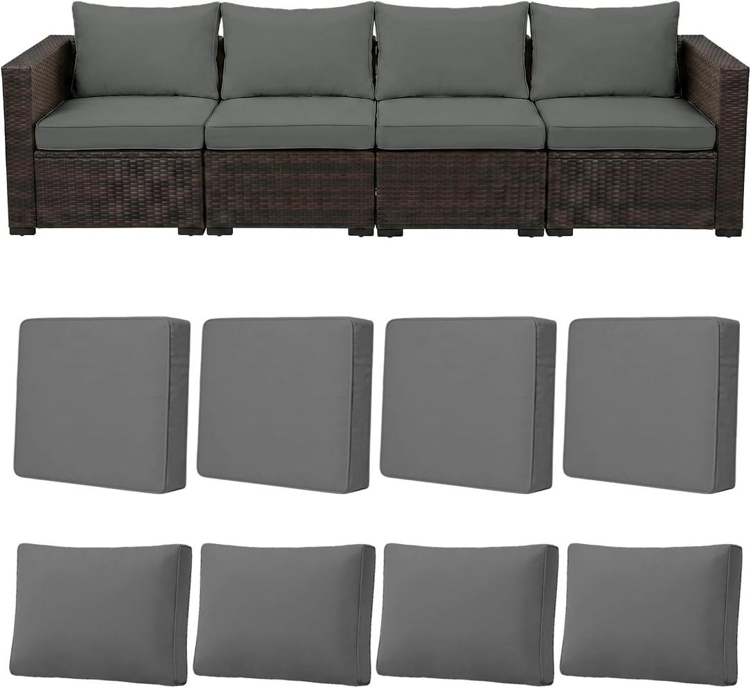 8pcs Outdoor Patio Cushion Covers Replacement, 25.6" Zippered Outdoor Cushion Covers Waterproof, UV Resistant & Washable Patio Furniture Cushion Covers Waterproof for Patio Sectional, Lght Grayi