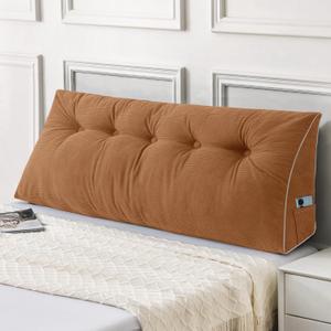 Sasttie Headboard Pillow Queen, Wedge Pillow Headboard for Sitting Up in Bed, Back-Rest Support Triangular Cushion for Reading - Features Removable Washable Cover, Caramel
