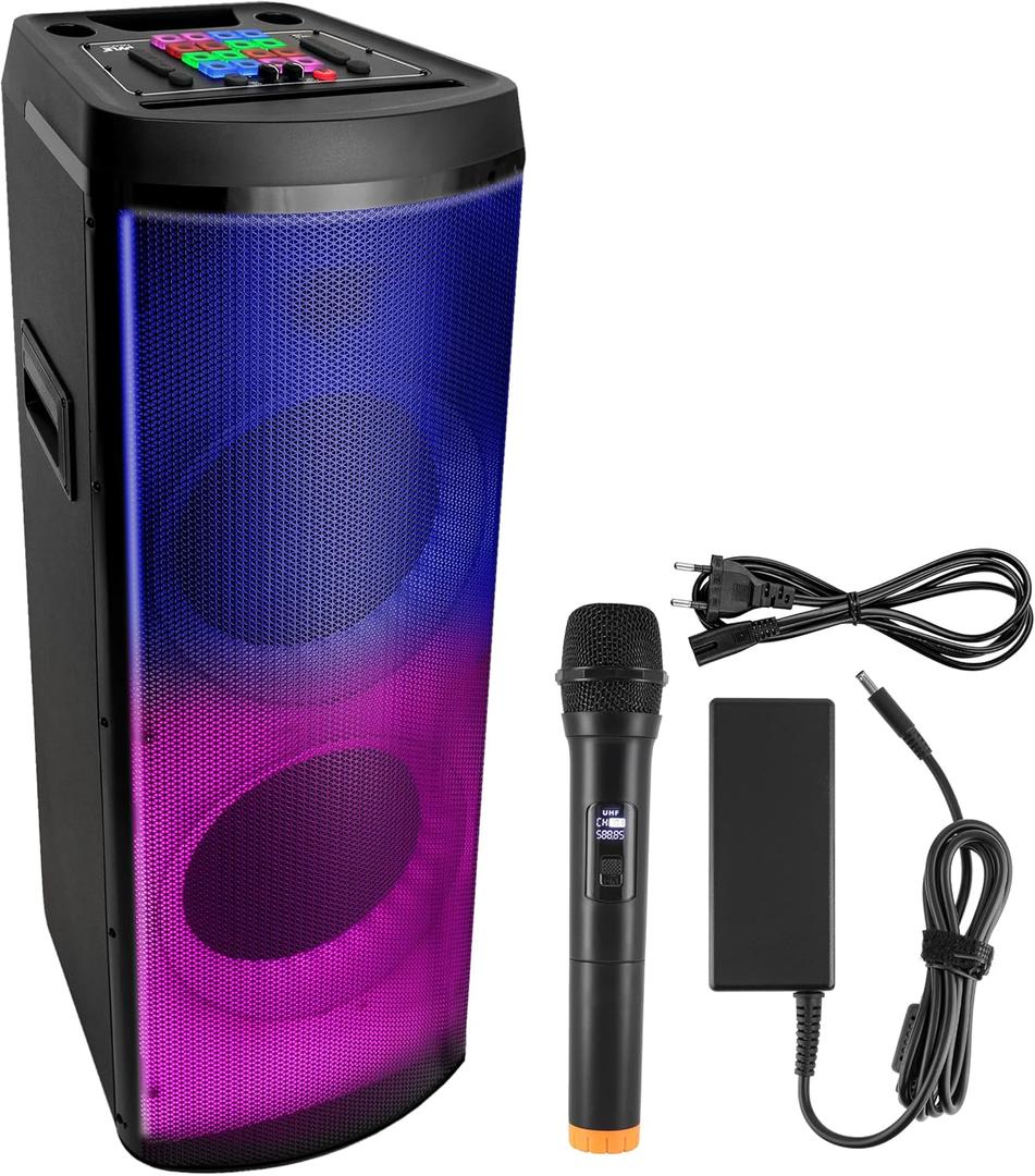 Pyle 12 Portable PA Speaker - 600 Watts High-Powered Wireless Speaker System with Dual Subwoofers, Flashing Flame LED Lights, Built-in Rechargeable Battery, AUX/MP3/USB/FM Radio (Deep Black)
