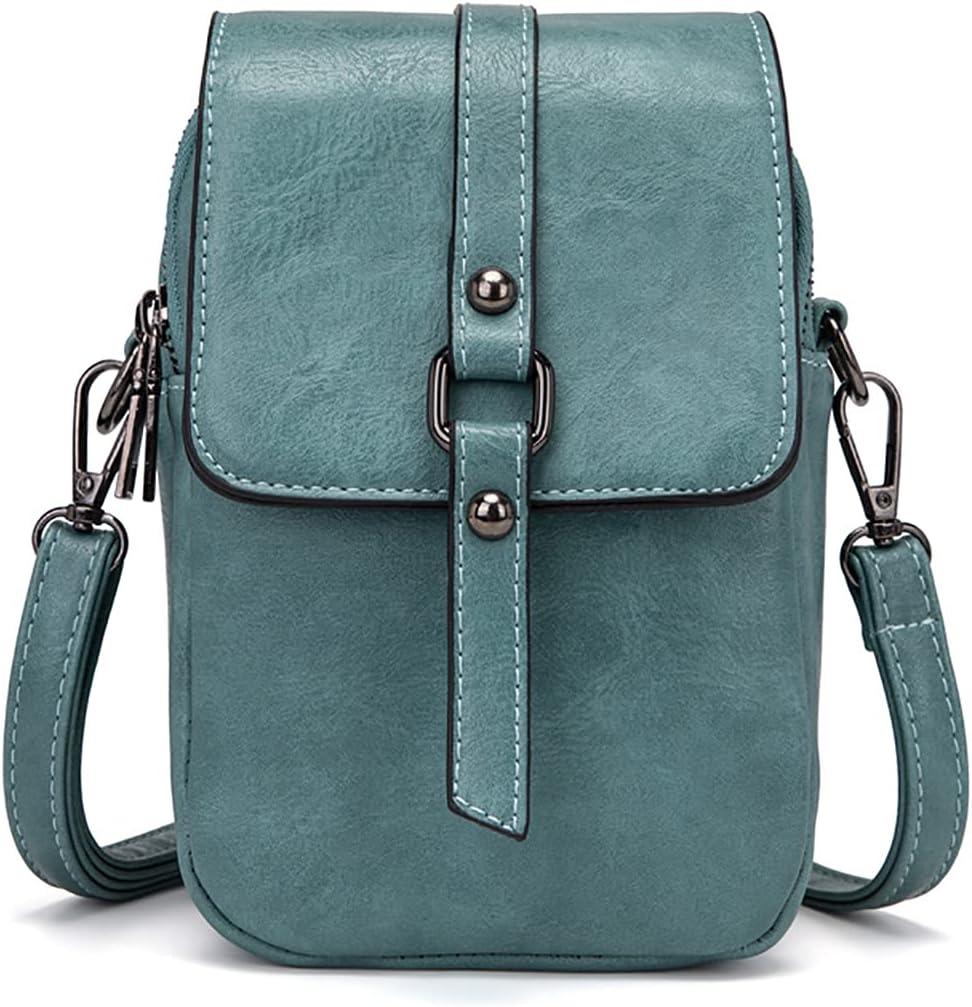 myfriday Vintage Crossbody Phone Bag for Women, Small Leather Shoulder Purse and Handbag with Tassel&Rivet Decoration (A-08-blue)