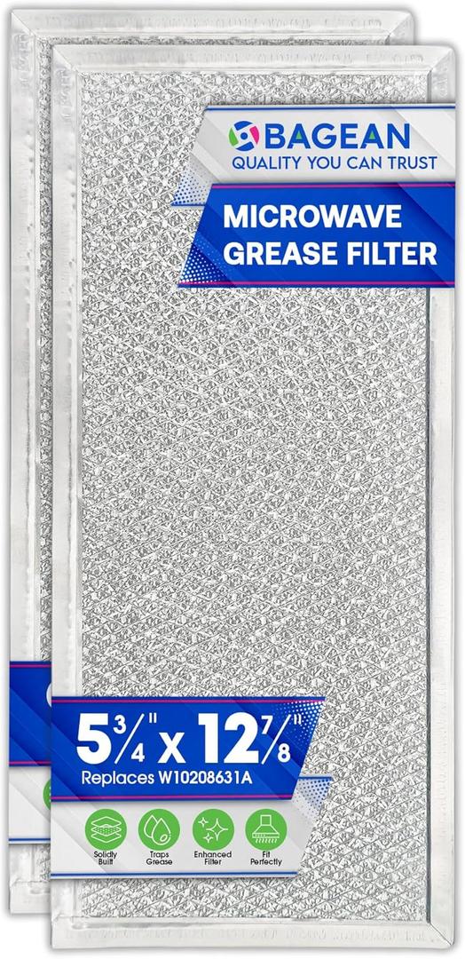 Microwave Filter Replacement 5.78" x 12.91" Fits W10208631A Whirlpool Microwave Filter - Aluminum Mesh Screen Grease Filters - Freshens and Filters Kitchen Air in Over the Stove Oven Vent Fan (2-Pack)