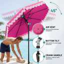 AreShark 9FT Patio Umbrella with Fringe, Wind-Resistant Fiberglass 8 Ribs Tassel Outdoor Umbrella with Crank and Push Button Tilt, Double Tier Vent Sun Shade for Pool, Deck, Backyard, Rose Pink