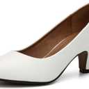Women's Classic Round Toe Pumps, Mid Kitten Heel, Office Dress Shoes Matt White - US 9.5