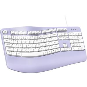 RECCAZR Ergonomic Keyboard Wired with Wrist Rest, Wave Keyboard for Natural Typing,Spill-Resistant Compatible with Windows/PC/Laptop (Purple)