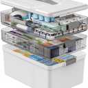 3 Tier Medicine Cabinet Organizer Large Capacity Medicine Organizer, Portable Medicine Box with Handle, Multipurpose Medical Box with Removable Tray, First Aid Boxes Empty, White