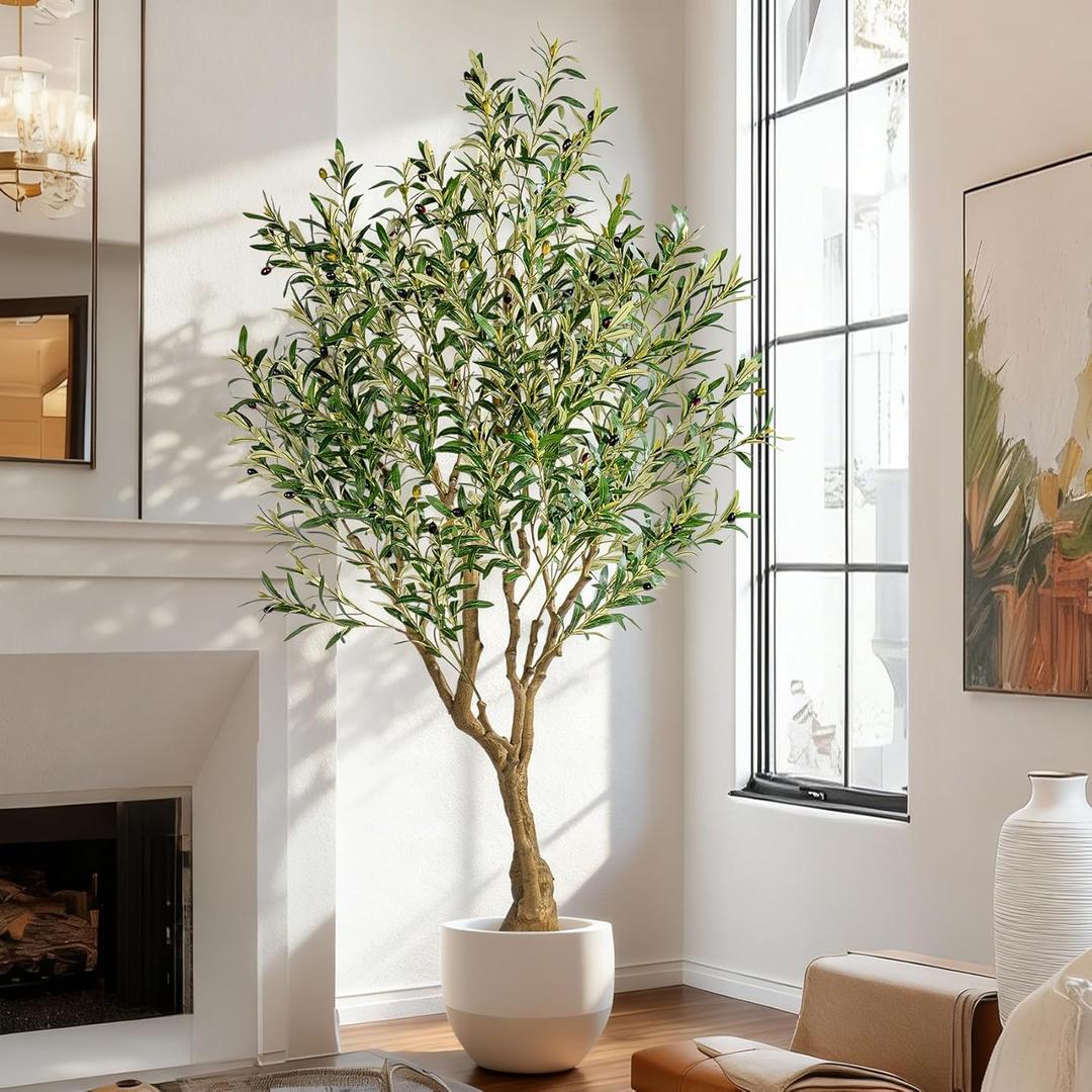 6ft Faux Olive Tree with Pot & Moss Artificial Olive Plant Fake Olive Tree for Home Decor, Large Indoor Artificial Trees Faux Plants Indoor Durable Artificial Trees for Living Room/Office