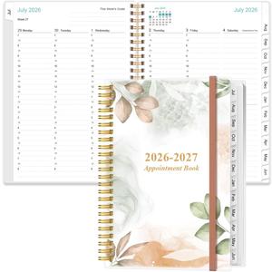 2026-2027 Appointment Book & Planner - 2026-2027 Daily Hourly Planner from July 2026 - June 2027, Weekly Appointment Book with 30-Minute Interval, Medium 6.4" x 8.5", Rose Leaf