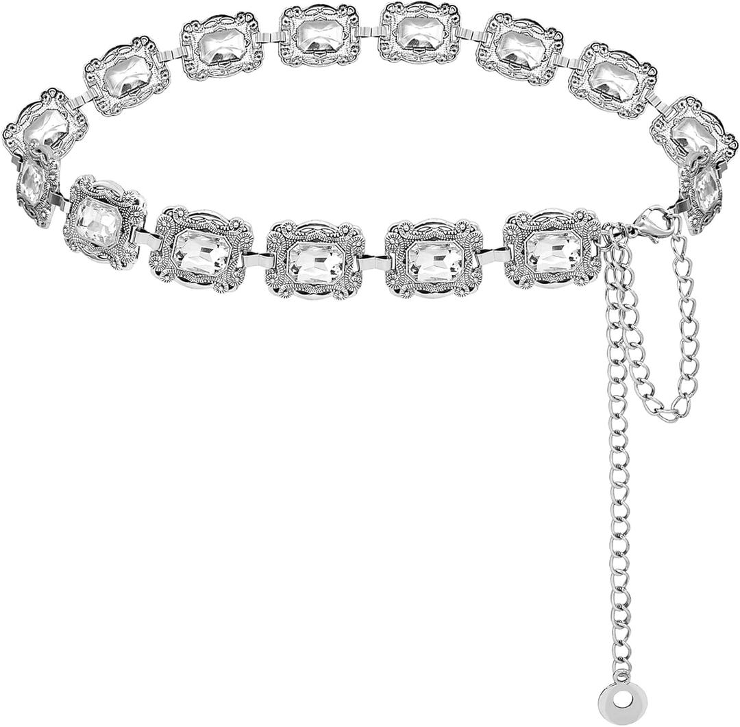 Western Square Waist Chain for Women Metal Chain Link Belt Adjustable Waist Chain Chunky Cowgirl Boho Chain Belts (M: 47.2 in/120 cm)