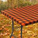 smiry Rectangle Table Cloth Cover, Elastic Waterproof Fitted Vinyl Table Covers for 6 FT Tables, Flannel Backed Buffalo Plaid Tablecloth for Fall Picnic, Harvest & Halloween (Black and Orange, 30x72)