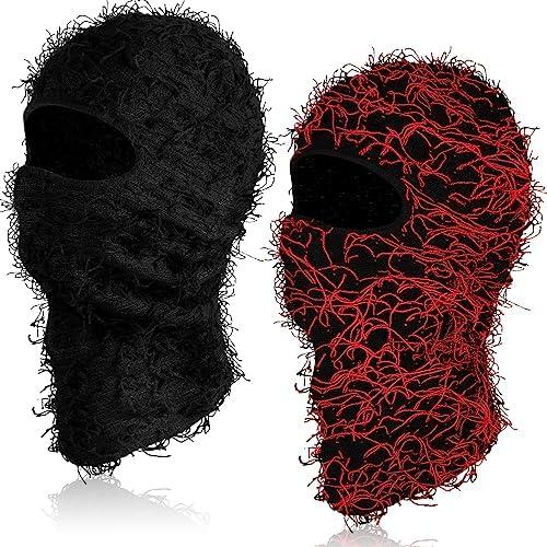 Newcotte 2 Pack Adult Distressed Balaclava Ski Mask Full Face Knitted Balaclava Windproof Cool Ski Mask for Cold Weather