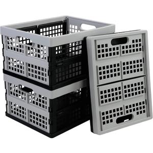3 Packs Plastic Folding Milk Crate 16 Quart, Collapsible Storage Crates