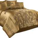 Chezmoi Collection 7-Piece Jacquard Floral Comforter Set (King, Gold)