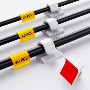 ITUGOU 100 PCS White Adhesive Cable Clips Cord Organizer (Small, Medium,Large),Wire Holder for Cable Management, Outdoor Light Clips Light Hooks for LED String,Car Dash Cam, Extension Cord (White)