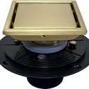 Brushed Gold Shower Drain 4 Inch Square for Bathroom Invisible Inlay Tile Square Plate Cover Adjustable Flange Kit, Sus304 Stainless Steel Brass Finish