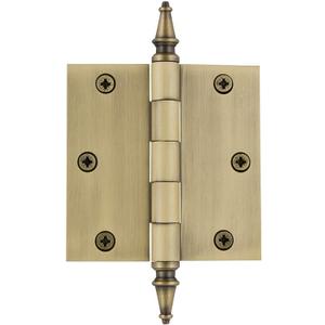 Nostalgic Warehouse Steeple Tip Residential Door Hinge with Square Corners (3.5" x 3.5" - Square, Antique Brass)