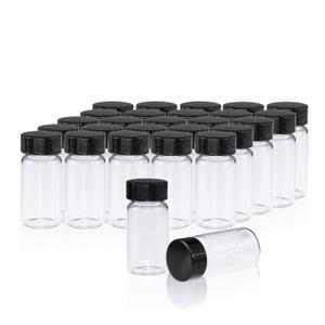 PEKYBIO 20 PCS 20 ML (5 dram) Clear Small Liquid Sample Glass Vials with Screw Caps, 27.5 mm Diameter x 57 mm Length Leak-Proof Vial, 24-400 Black Screw Cap with PE Liners