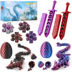 DND Dice Set and 3D Printed Dragon Eggs with Dragon Inside, Easter Basket Stuffers,Fidget Toys,Surprise Dragon Egg and Polyhedral Dice Set with Gift Box Suitable for Dungeons and Dragons RPG (Peach Red)