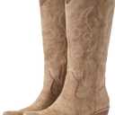 IUV Cowboy Boots For Women Western Cowgirl Boots Mid Calf Snip Toe Boot With Chunky Heel (8.5, Camel)