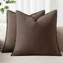 Woaboy 18x18 Inch Set of 2 Decorative Linen Solid Throw Pillow Covers Boho Accent Farmhouse Couch Pillowcases Modern Netural Home Decor for Couch Sofa Living Room Bed, Dark Coffee