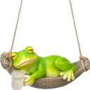 Solar Garden Frog Statue Sleeping in Hammock Resin Indoor Outdoor Lights Hanging Garden Frog Decor Mom Dad Gifts for Patio,Yard