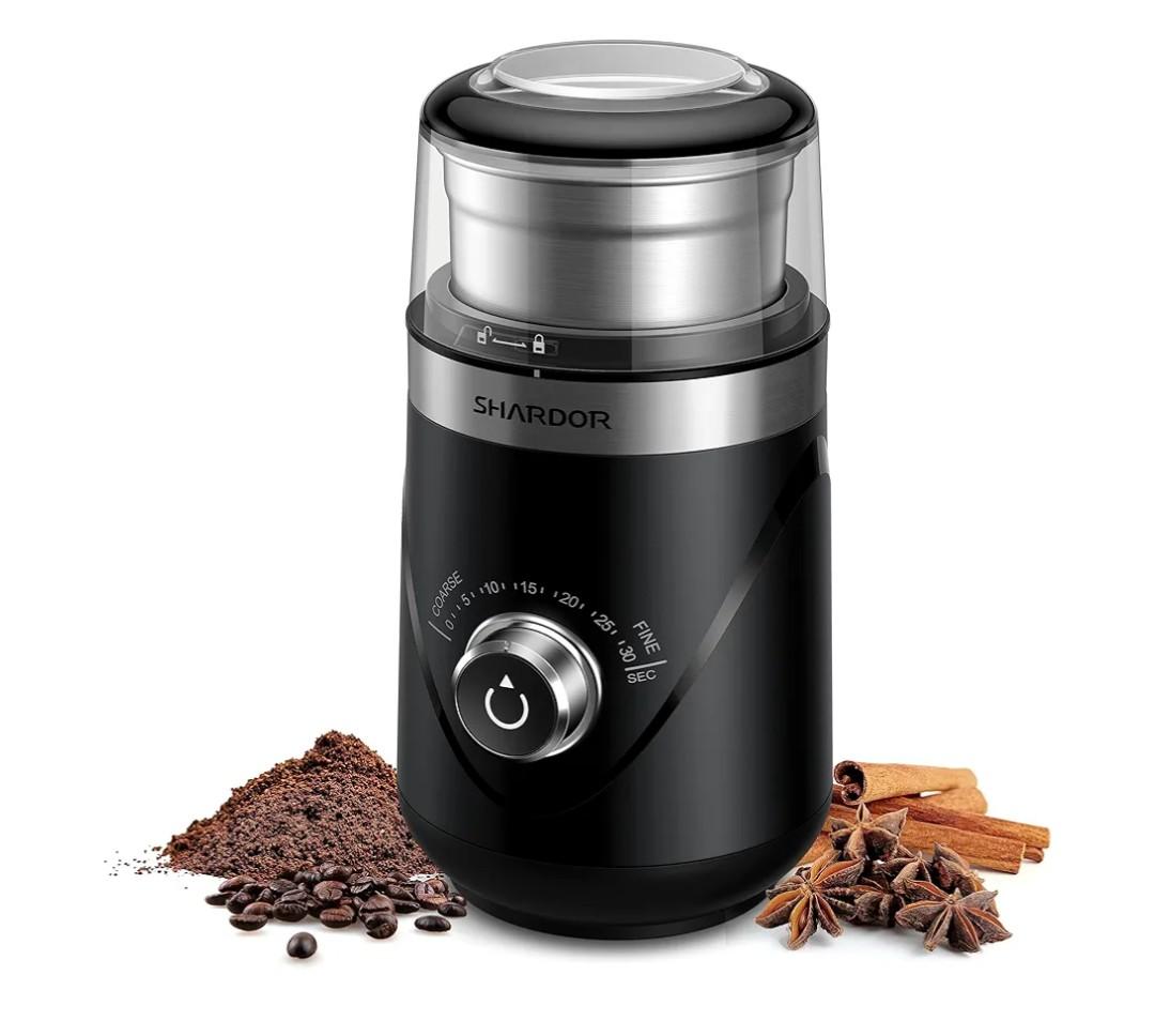 SHARDOR Electric Super Silent Blade Coffee Grinder, Timed Grind Control Rotary Knob, Adjustable Coarse to Fine for Coffee Beans, Spices & Herbs, with 1 Removable Stainless Steel Bowl, Black