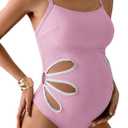 OYOANGLE Women's Maternity One Piece Swimsuits Cut Out Spaghetti Strap Pregnancy Bathing Suits Swimwear Light Pink X-Large
