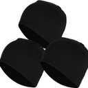 3-Pack Cooling Skull Caps for Men & Women, Soft Nylon Breathable 3D Mesh Helmet Liner, Moisture Wicking Cycling Cap (Black)