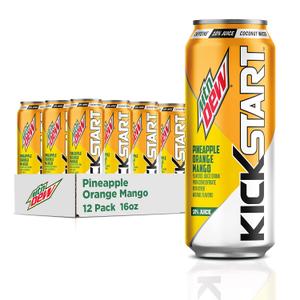 Mountain Dew Kickstart, Pineapple Orange Mango, 90mg Caffeine, Vitamins B & C, 80 Calories, 10% Juice, 16 fl oz (Pack of 12) (EXP 12/02/26)