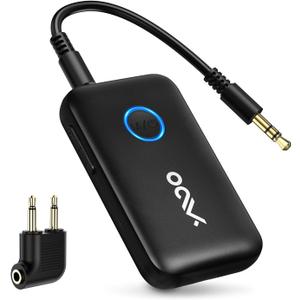 YMOO Airplane Bluetooth Adapter for AirPods, Bluetooth Transmitter Receiver for TV, with aptX Adaptive & Low Latency, 3.5mm Aux Wireless Audio Adapter for 2 Headphones, Airplane Travel Essentials