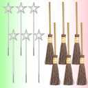 12 Pcs Halloween Witch Party Decorations Include 6 Fairy Wands 6 Witch Brooms for Pink and Green Halloween Cosplay Fans Party Dress Decor Photography Background Photo Booth Props Decor