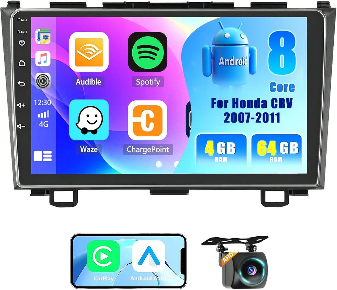 4G/WiFi - 8 Core 4+64G Inefala for Honda CRV 2007-2011 Android 15 Car Stereo with Wireless Carplay & Android Auto, 9" Touchscreen with GPS BT5.0 FM/AM/RDS Radio EQ/DSP SWC Backup Camera Mic