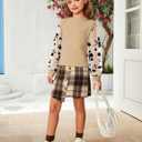 Girl Clothes Girls Outfits Flare-lace Sleeve Top and Plaid Skirt Dress Fall Winter 2Pcs Girls Clothes 6-14T (11-12 Years, Apricot)