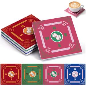 Shihanee 4 Pcs Ceramic Mahjong Coasters Bulk 3.94" x 3.94" Classic Absorbent Drink Mahjong Coasters with Cork Base Funny Mah Jong Gift Accessories Game Night Party Supplies for Cup Drink