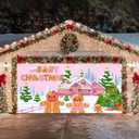 Christmas Garage Door Banner 13x6ft Pink Gingerbread House Merry Christmas Theme Backdrop Banners for Outside Inside Winter Door Cover Garage Wall Covering for Party Garage Decorations