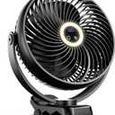 xasla 10000mAh Portable Clip On Fan With Light, 8 Inch Rechargeable Battery Operated Fan, 24H Long-last, Quiet Personal Camping Fan Digital Display, 3 Speed, 360° Rotate, for Gym Outdoor Travel