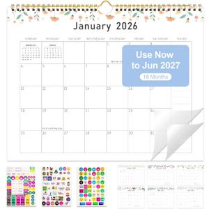 3 x Gannyfer 2026 Wall Calendar, 18-Month Calendar 2026-2027, Use from Jan 2026 to Jun 2027, Large Wall Calendar 2026, 14" x 11", Wall Planner for Your Family, School or Office (3 Stickers Included)