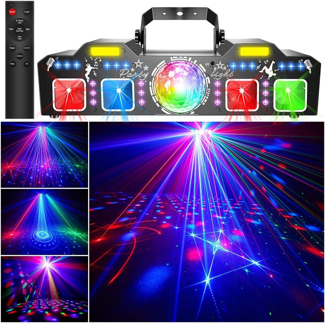 7 in 1 Dj Disco Ball Party Lights with DMX512 and Sound Activated LED Strobe Stage Lighting Show for Parties Indoor Dance Dj Party Karaoke Bars Clubs Christmas Halloween Decorations