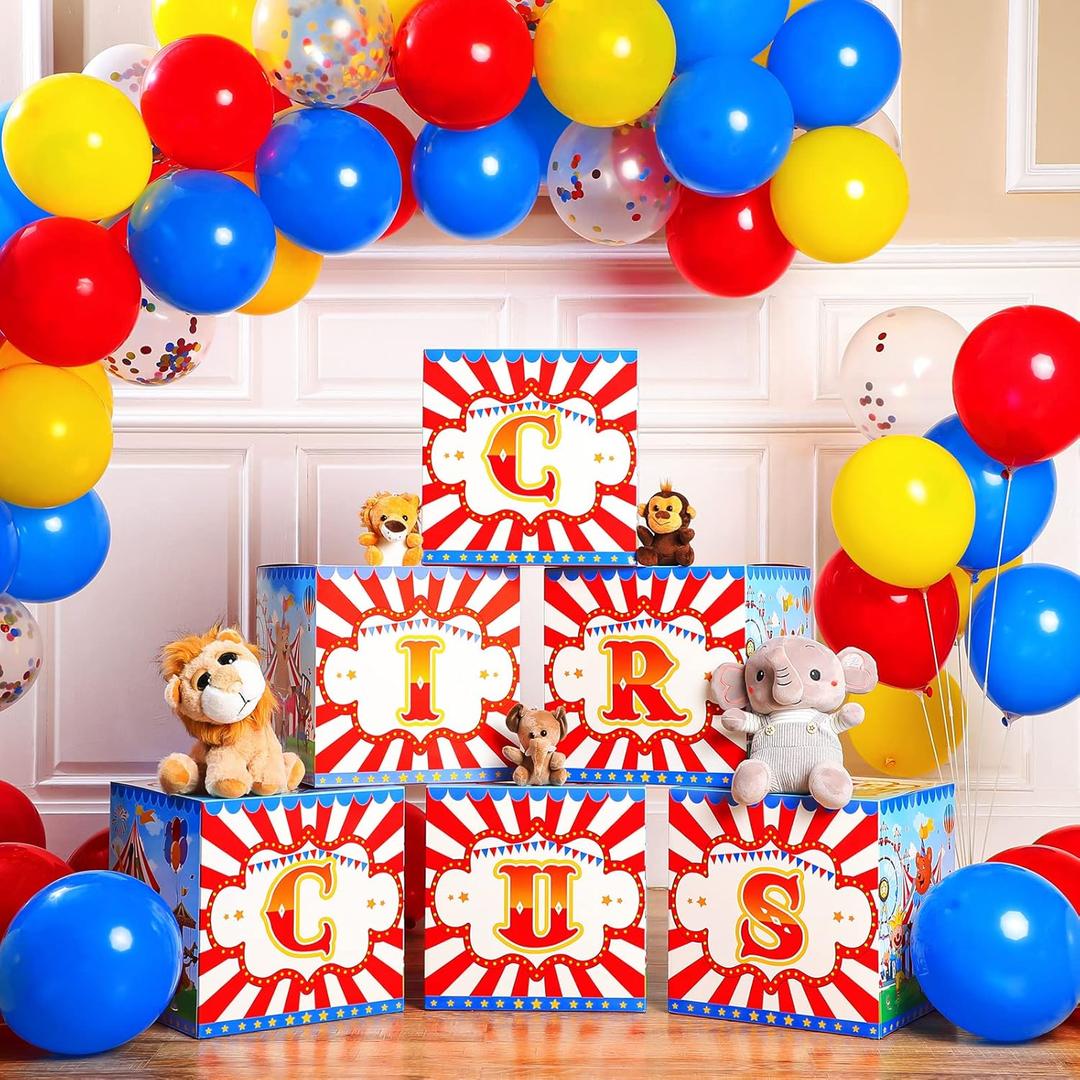 Yexiya Carnival Circus Theme Party Decorations 6 Pcs Large Circus Party Favors Boxes Blocks Birthday Decorations Supplies for Carnival Birthday Halloween Holiday Celebration(12 x 12 Inch)